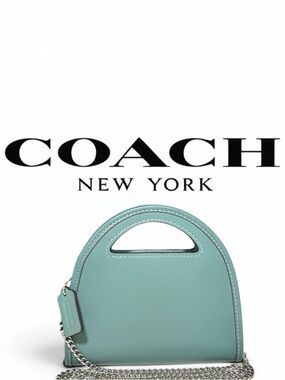 COACH Glovetanned Leather Top Handle Card Case in Aquamarine NWT